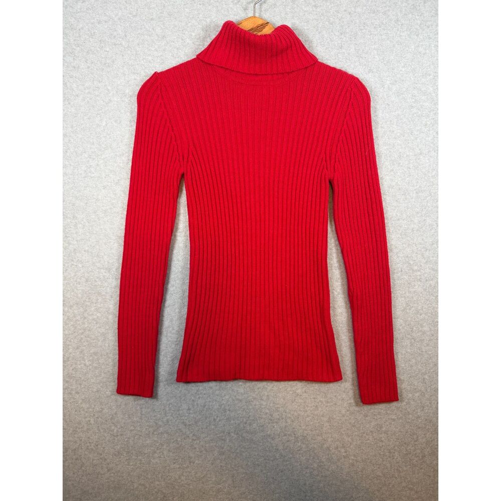 Faded Glory Women’s Small Red Ribbed Turtleneck Cotton Blend Sweater 3825